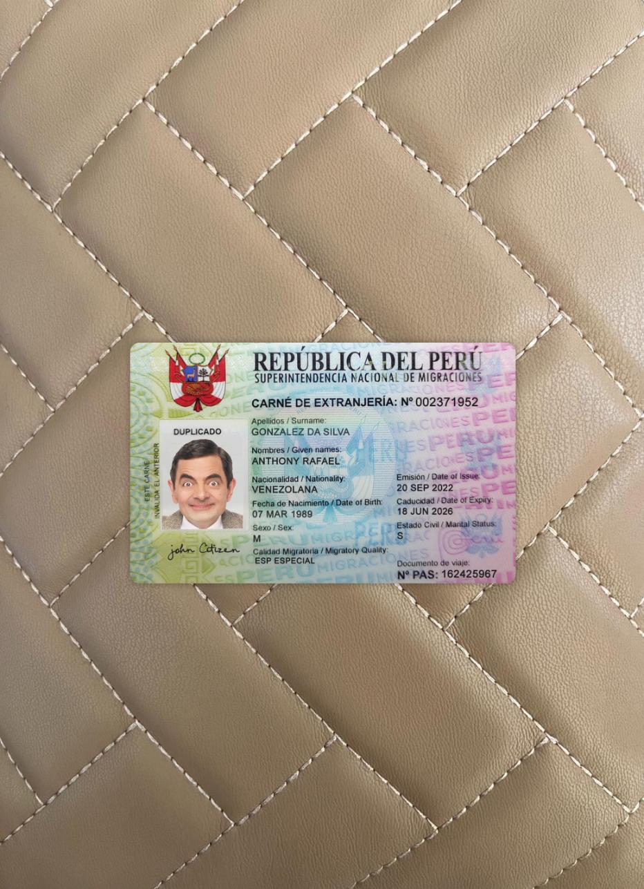 Printable Peru national ID card photolook sample